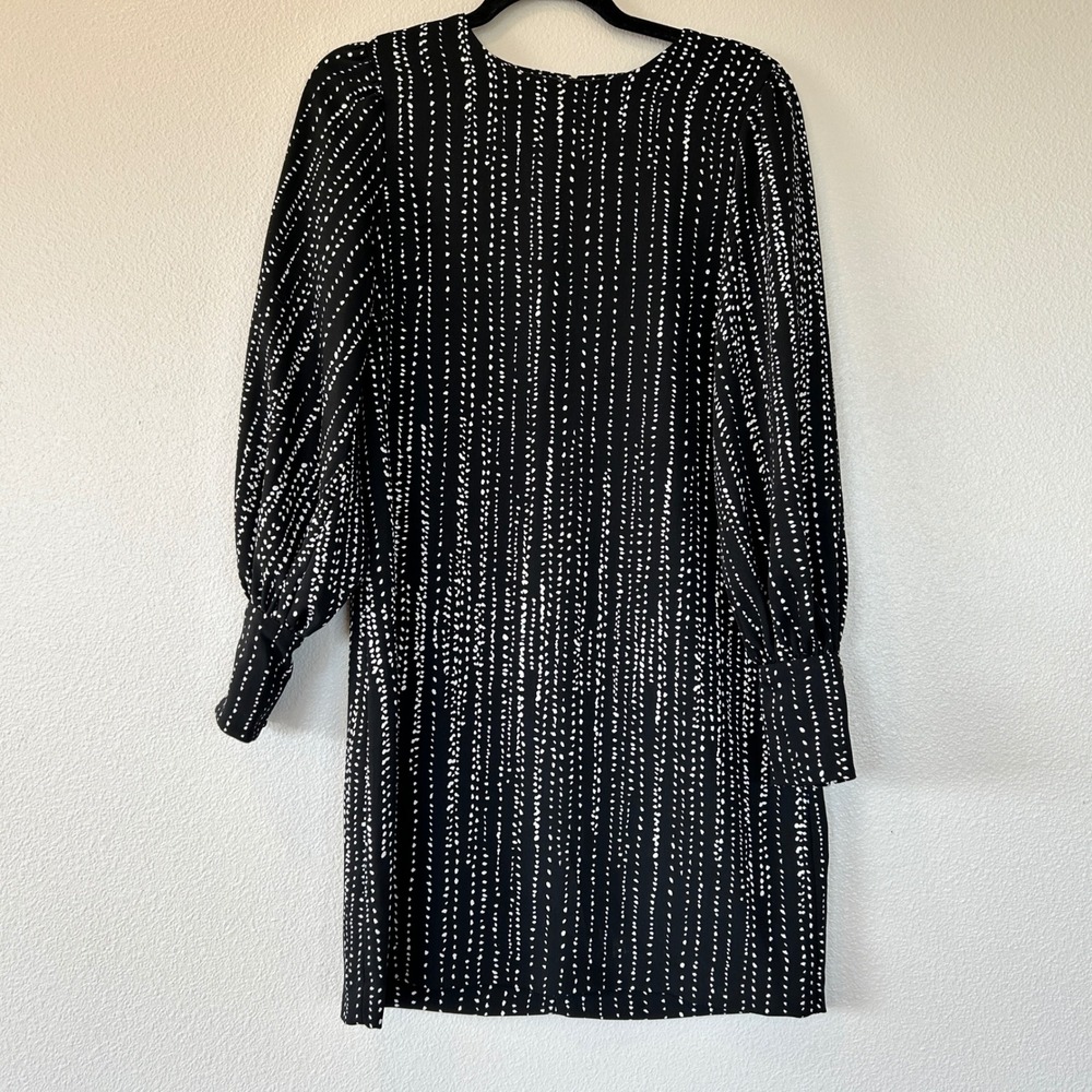 HM Black White Dotted Stripe Puff Sleeve Mini Shift Dress Size 6‎